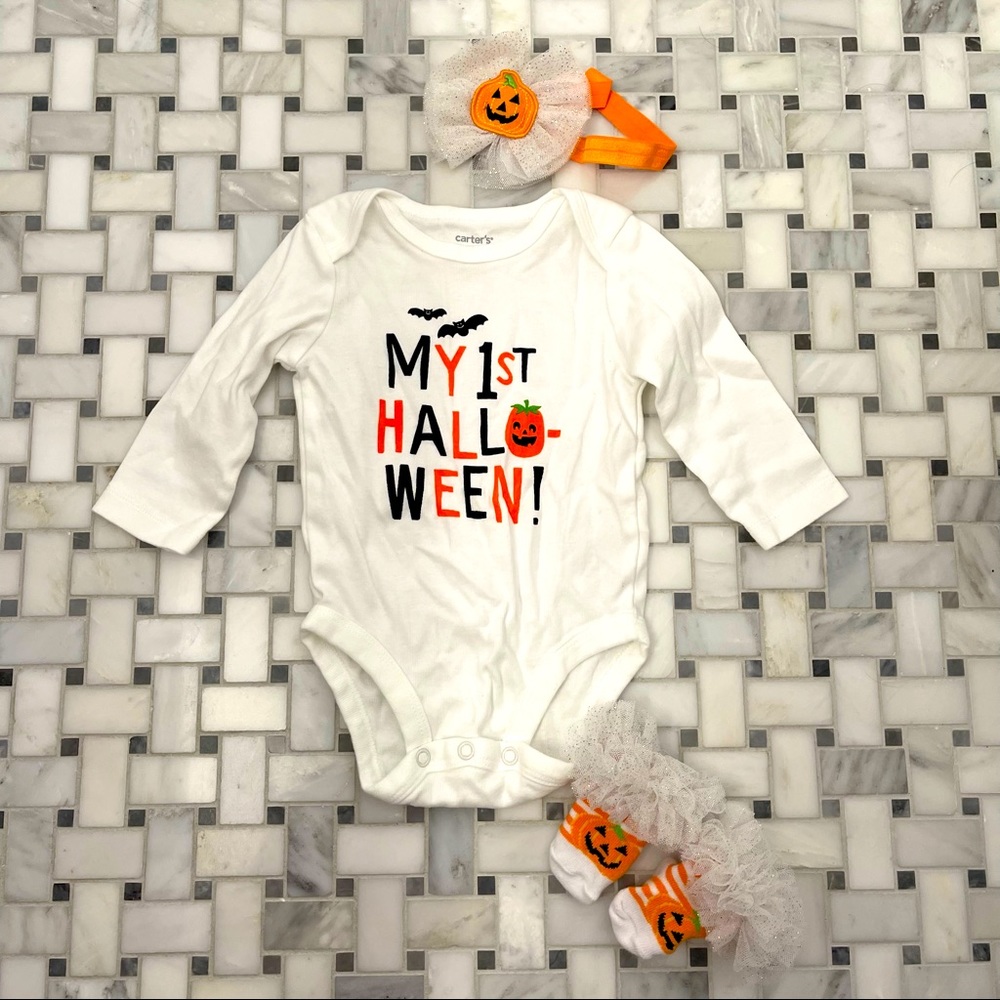 Carter’s Halloween onesie headband and socks. 6 months. EUC worn once.